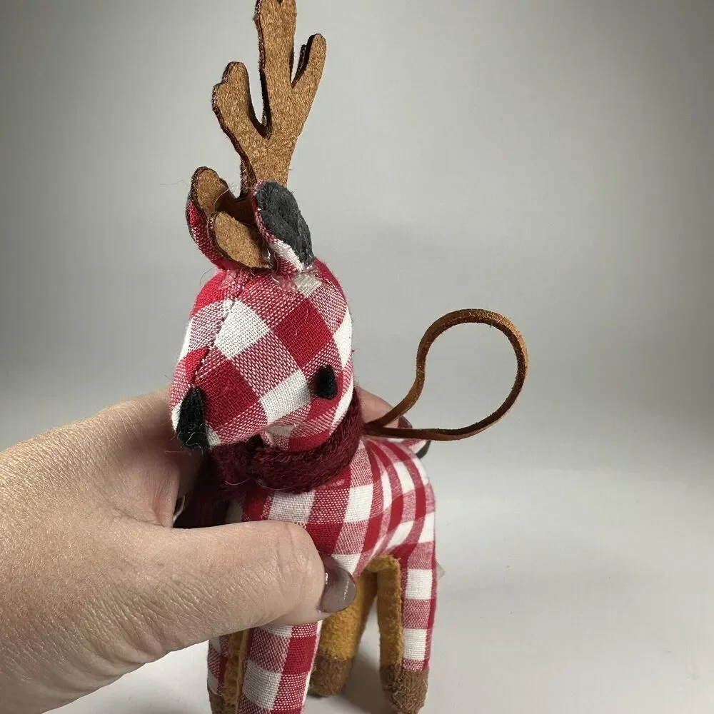 Target Wondershop Plaid Reindeer Deer‎ Christmas Ornament Scarf Red White 2018